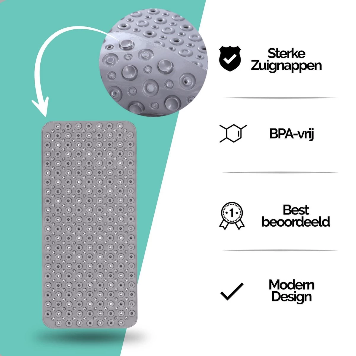 The Original - Douchemat Antislip - Grijs - 88x40cm - Antislipmat Badmat Voor Bad & Douche - Anti Slip Mat Met Zuignappen 7 The Original - Douchemat Antislip - Grijs - 88x40cm - Antislipmat Badmat Voor Bad & Douche - Anti Slip Mat Met Zuignappen - Image 7