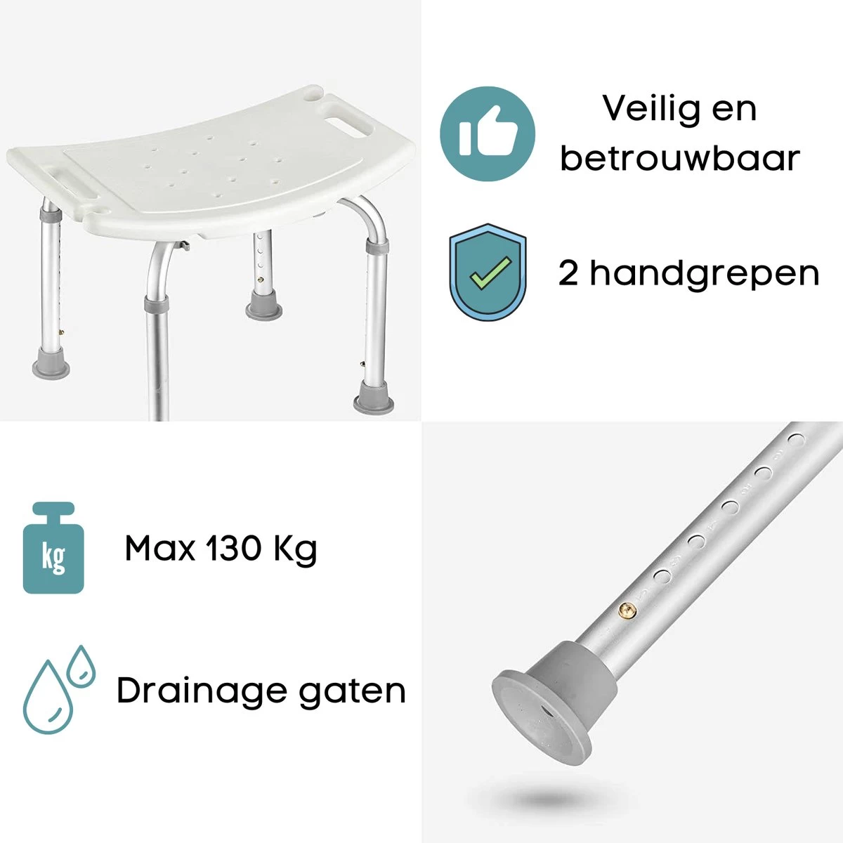 Life&Home Douchekruk - Wandbeugel Bijgeleverd - Douchestoel - 6 Hoogtes - Max 130 Kg - Handgrepen 2 Life&Home Douchekruk - Wandbeugel Bijgeleverd - Douchestoel - 6 Hoogtes - Max 130 Kg - Handgrepen - Image 2