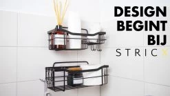 STRICX Doucherek 2 Laags Zwart - Zelfklevend Doucherek Inclusief 3 Ophanghaakjes - Doucherek Voor Badkamer / Keuken - Doucherek Met Plakstrip - Keukenrek Met Plakstrip - Badrek Douche - Kruidenrek Specerijen - Badkamerrek Douchemandje -Grohe Winkel 1200x675 49