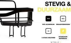 STRICX Doucherek 2 Laags Zwart - Zelfklevend Doucherek Inclusief 3 Ophanghaakjes - Doucherek Voor Badkamer / Keuken - Doucherek Met Plakstrip - Keukenrek Met Plakstrip - Badrek Douche - Kruidenrek Specerijen - Badkamerrek Douchemandje -Grohe Winkel 1200x735 2