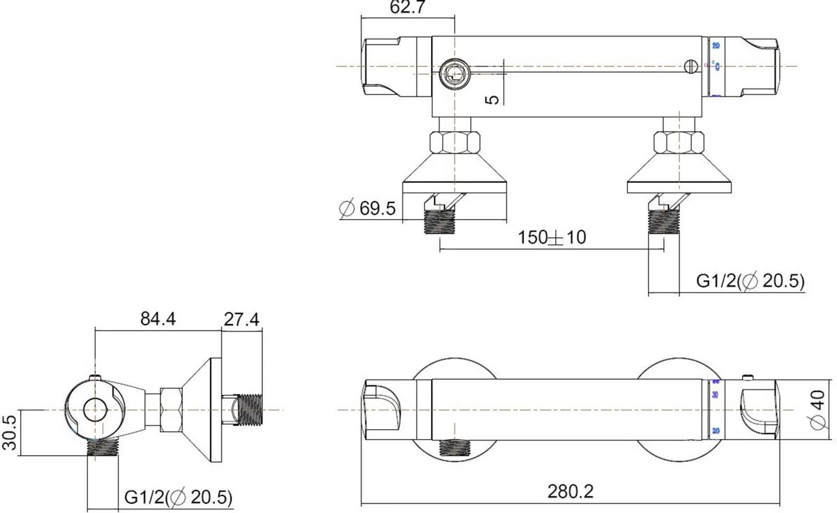 Saqu Ecoline - Thermostaatkraan - Waterbesparende Douchekraan - 15cm - Chroom 3 Saqu Ecoline - Thermostaatkraan - Waterbesparende Douchekraan - 15cm - Chroom - Image 3