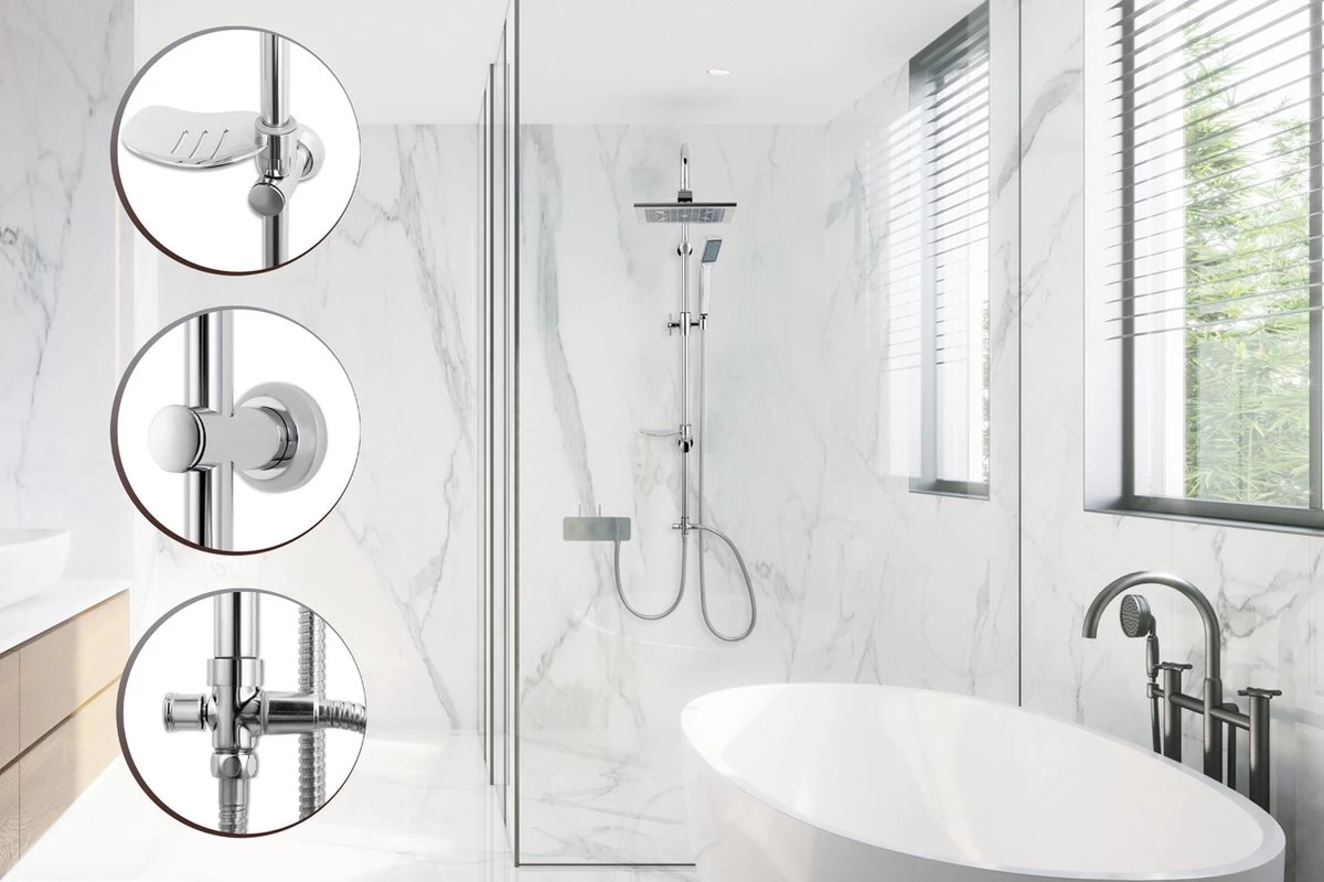 Lifa Bathing Zilveren Douchesysteem - Verstelbare Doucheset - RVS En ABS - Regendouche En Handdouche - Chroom - Incl. Bevestigingsmateriaal 2 Lifa Bathing Zilveren Douchesysteem - Verstelbare Doucheset - RVS En ABS - Regendouche En Handdouche - Chroom - Incl. Bevestigingsmateriaal - Image 2