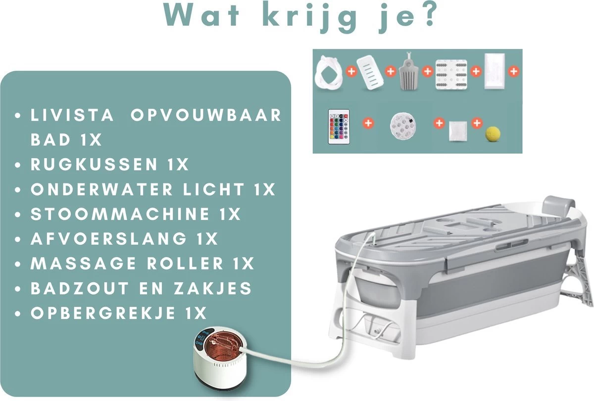 Livista® - Opvouwbaar Bad - Stoombad Grijs - Zitbad - Inklapbaar - Bath Bucket - 152 CM LANG - XL - Incl. Rugkussen, Stoommachine En Bad Accessoires 6 Livista® - Opvouwbaar Bad - Stoombad Grijs - Zitbad - Inklapbaar - Bath Bucket - 152 CM LANG - XL - Incl. Rugkussen, Stoommachine En Bad Accessoires - Image 6