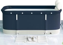 Merkloos Opvouwbaar Bad Voor Volwassenen | Opblaasbaar Zitbad BLAUW – Mobiele Badkuip – Bath Bucket – Zwembad