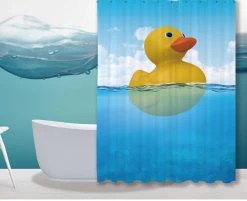 Merkloos Papillon Douchegordijn Met Badeend Print - Textiel 180x200 Cm.