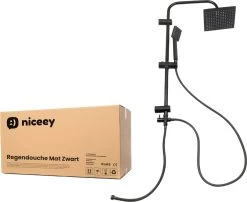Niceey Doucheset - Regendouche - Handdouche - Verstelbaar - Vierkant - Mat Zwart -Grohe Winkel 1200x982