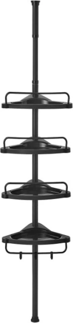 Verstelbaar Doucherek - 85-305 Cm - Van Vloer Tot Plafond - Met 4 Vakken - 3 Haken - Zwart