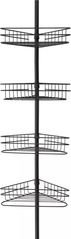 Merkloos Telescopisch Doucherek Zwart Voor Shampoo Staand Zonder Boren Shower Shelf Without Drilling Metal