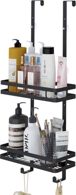 Souiri Doucherek - Stainless Doucherek - Zonder Boren - Doucherek Zwart - Doucherek Hangend - Badkamer Accessoires - RVS - 2 Laags -Grohe Winkel 468x1200