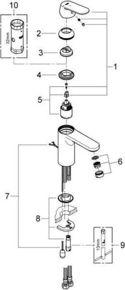 GROHE Eurosmart Cosmopolitan Wastafelkraan - Medium Uitloop - Met Trekwaste - Chroom - 2339700E 17 GROHE Eurosmart Cosmopolitan Wastafelkraan - Medium Uitloop - Met Trekwaste - Chroom - 2339700E -Grohe Winkel 516x1200