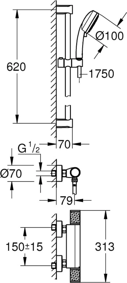 GROHE Grohtherm-1000 Performance Renovatieset - Met Thermostaatkraan, Koppelingen, Glijstang En Hoofddouche - CoolTouch - Chroom 7 GROHE Grohtherm-1000 Performance Renovatieset - Met Thermostaatkraan, Koppelingen, Glijstang En Hoofddouche - CoolTouch - Chroom - Image 7