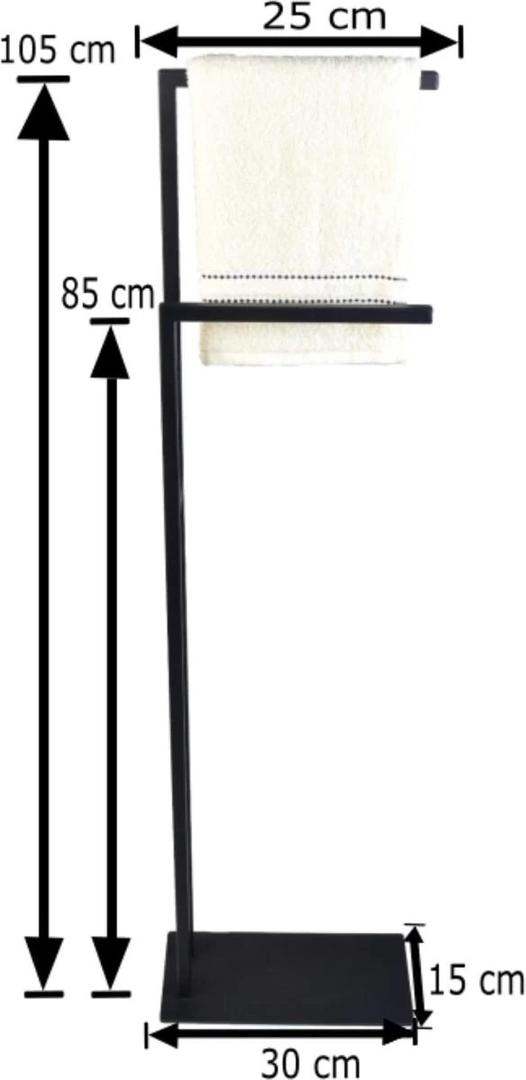 Handdoekrek, Handdoekhouder - Vrijstaand- Zwart- Metaal - 2 Armig 3 Handdoekrek, Handdoekhouder - Vrijstaand- Zwart- Metaal - 2 Armig - Image 3