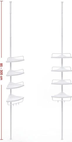 Hoppa! Telescopisch Doucherek Zonder Boren / Uitschuifbaar Douche Rek Van 85-305 Cm - Badopbergrek - Wit -Grohe Winkel 613x1200