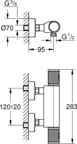 GROHE Precision Feel Thermostatische Douchekraan - EcoJoy - CoolTouch - Incl. Koppelingen - Chroom -Grohe Winkel 645x1200