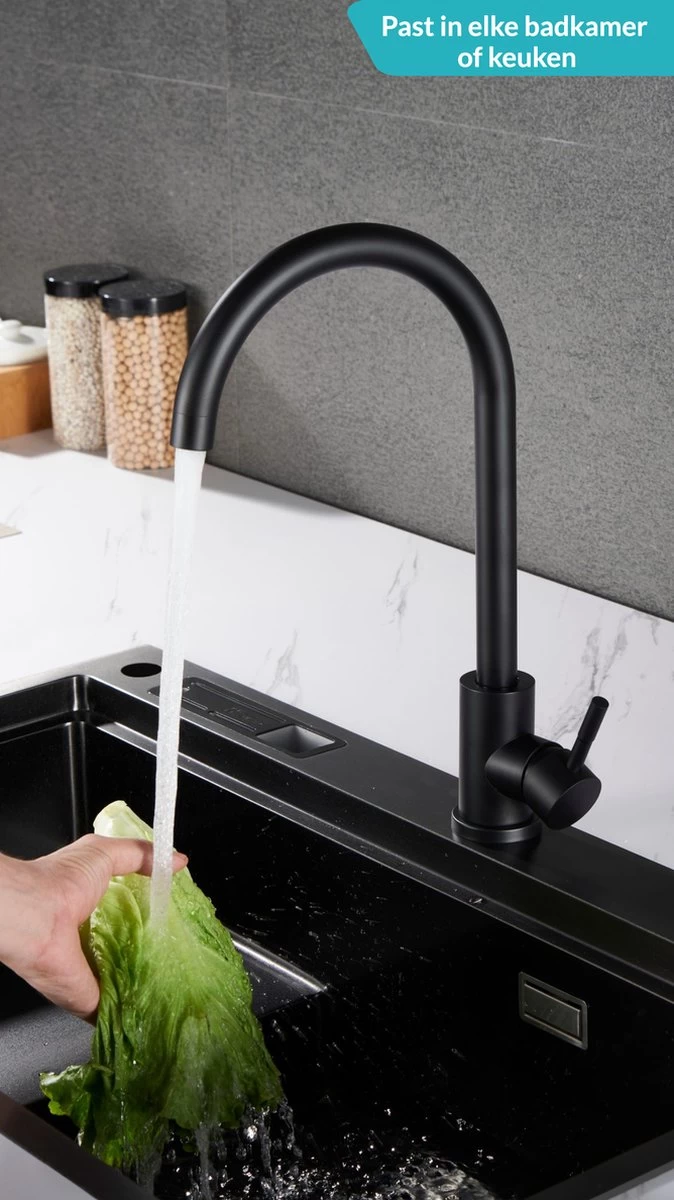 Keuken Kraan - Kraan Wastafelkraan - Kraan Zwart - Badkamerkraan - Inclusief Aansluitmateriaal 3 Keuken Kraan - Kraan Wastafelkraan - Kraan Zwart - Badkamerkraan - Inclusief Aansluitmateriaal - Image 3