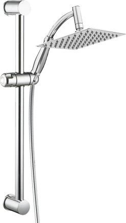 Regendouche XL Deluxe Met Glijstang - ø 28 Cm - Douchekop Met Slang En Stang - Vierkant - RVS - Chrome - Glijstangset - Spa - Wellness