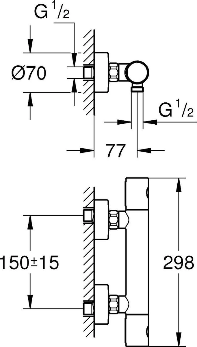 GROHE Grohtherm 800 Cosmopolitan Thermostatische Douchekraan - Met Koppelingen - Chroom - 34765000 2 GROHE Grohtherm 800 Cosmopolitan Thermostatische Douchekraan - Met Koppelingen - Chroom - 34765000 - Image 2