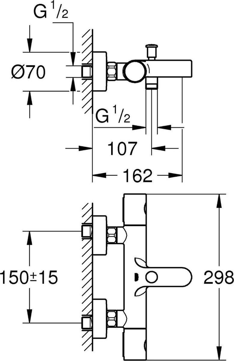 GROHE Grohtherm 800 Cosmopolitan Thermostatische Badkraan - Incl. Omstel En Koppelingen - Chroom - 34766000 11 GROHE Grohtherm 800 Cosmopolitan Thermostatische Badkraan - Incl. Omstel En Koppelingen - Chroom - 34766000 - Afbeelding 11