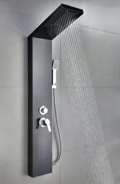 Badplaats Douchepaneel Aras - Zwart - Regendouche Met Mengkraan En Douchekop -Grohe Winkel 787x1200 1