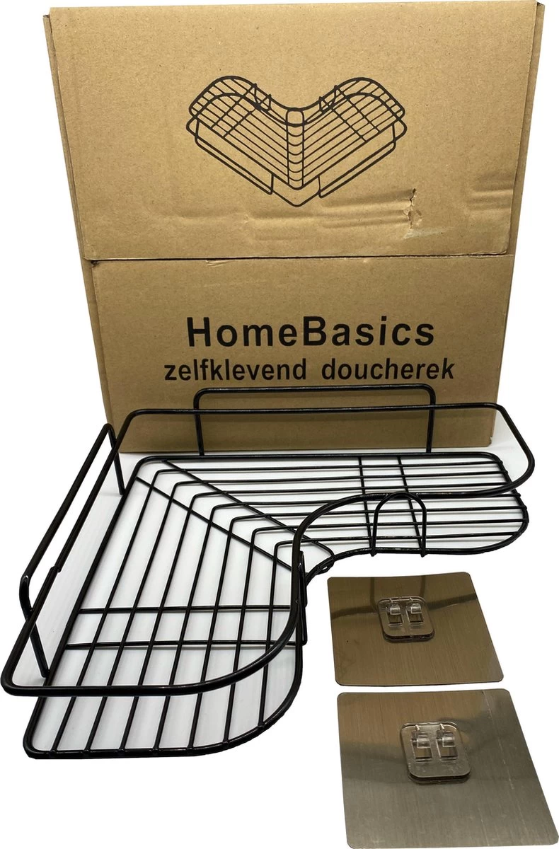 HomeBasics Zelfklevend Doucherek | Zwart | Zonder Boren | Doucherek Met Zuignap | Zuignappen | Doucherek Hoek | Badrek | Douchemandje | Keukenrek | Specerijenrek | Kruidenrek 7 HomeBasics Zelfklevend Doucherek | Zwart | Zonder Boren | Doucherek Met Zuignap | Zuignappen | Doucherek Hoek | Badrek | Douchemandje | Keukenrek | Specerijenrek | Kruidenrek - Image 7