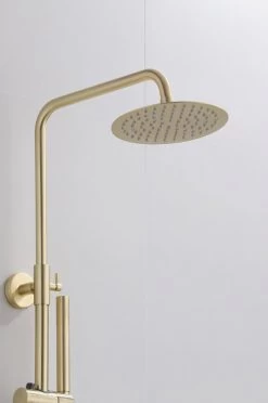 Wesseling & Bos Doucheset - Regendouche Mat Goud Geborsteld - Doucheset Met Thermostaatkraan - Atlanta -Grohe Winkel 796x1200