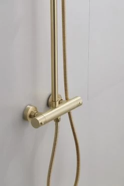 Wesseling & Bos Doucheset - Regendouche Mat Goud Geborsteld - Doucheset Met Thermostaatkraan - Atlanta -Grohe Winkel 798x1200