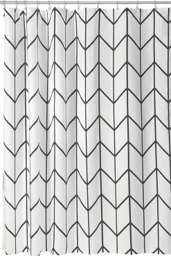 Douchegordijn Badkamer Accessoires - Visgraad - Zwart/Wit- 180x200 Cm