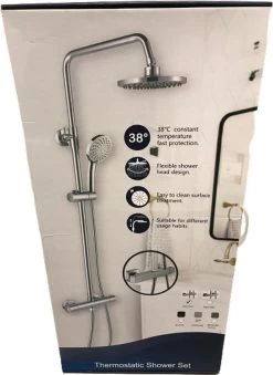 SAAR Opbouw Douche Set - Rond - Thermostaatkraan - Glijstang - Regendouche - Handdouche - Mat Zwart -Grohe Winkel 875x1200