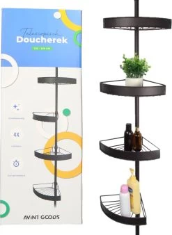 Avint Goods Telescopisch Doucherek Zonder Boren – 4 Laags Badkamerrek Staand – Douche Rek Hoekrek – Zwart -Grohe Winkel 878x1200 1