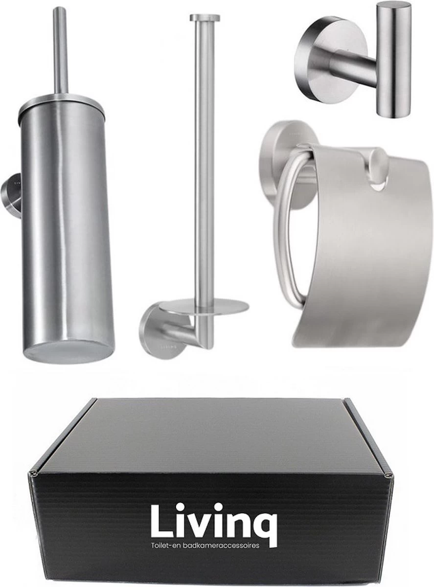 Toiletaccessoireset RVS 4-delig - Luxe Toilet Set - Toiletborstel Met Houder - Toiletrolhouder Met Klep - Reserverolhouder - Handdoekhaak - Zilver - Toiletset 6 Toiletaccessoireset RVS 4-delig - Luxe Toilet Set - Toiletborstel Met Houder - Toiletrolhouder Met Klep - Reserverolhouder - Handdoekhaak - Zilver - Toiletset - Image 6