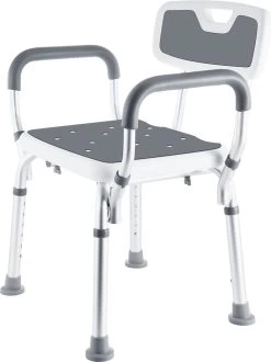 BY JRM Douchestoel En Douchekruk Met Afneembare Rugleuning En Armleuning – 30 Dagen Uitproberen - Anti Slip – Verstelbare Hoogte - Douchekrukje - Grijs