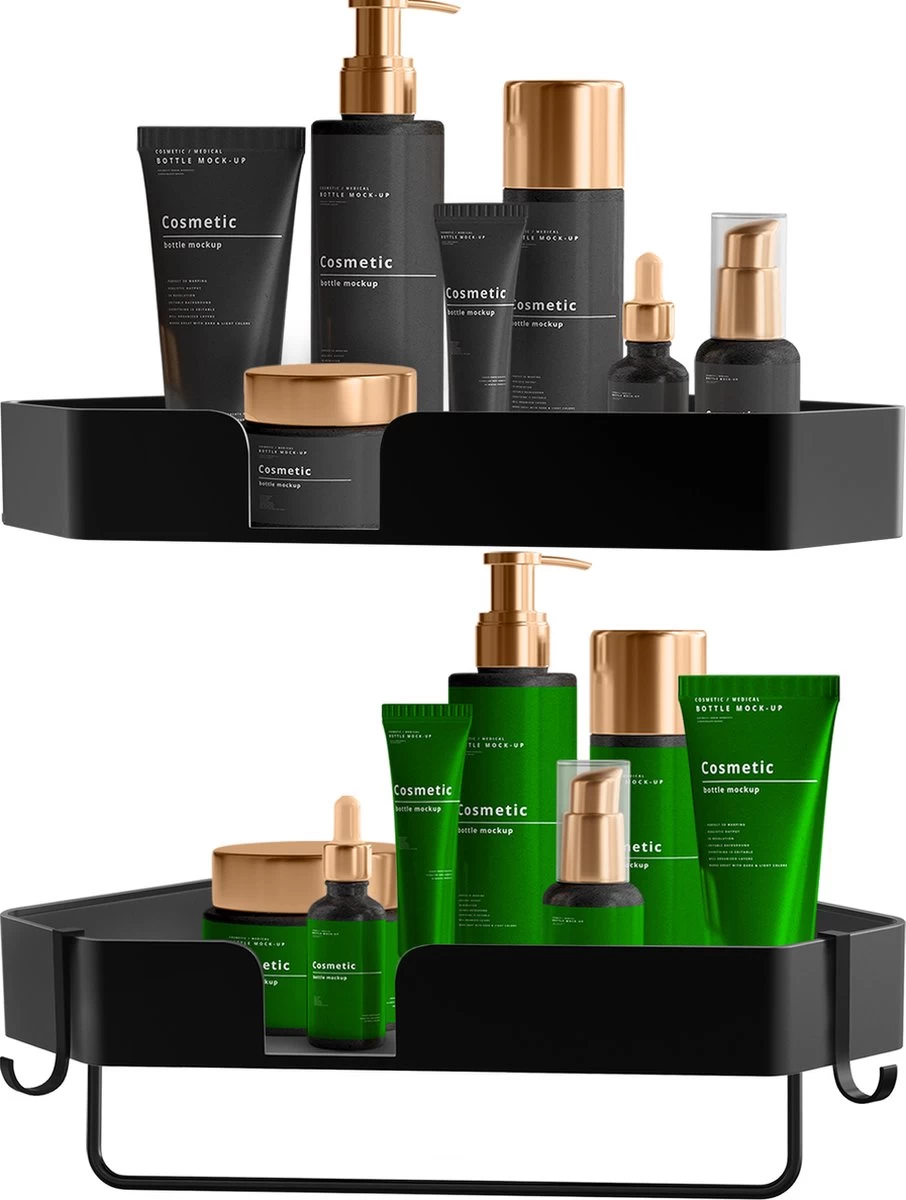 Luxe Doucherek Zonder Boren – 1/2/3 Laags – 32 Cm – Hangend – Aluminium – Zwart 1 Luxe Doucherek Zonder Boren – 1/2/3 Laags – 32 Cm – Hangend – Aluminium – Zwart