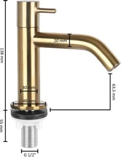 Differnz Wastafelkraan Gebogen – Kraan Koud Water – Toiletkraan – Mat Goud -Grohe Winkel 928x1200 5