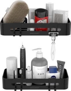 Doucherekje Van Sanicraft® - Doucherekje Zonder Boren - Geschikt Voor Elk Type Muur - Hangend - Roestvrij - 2 Stuks - Zwart