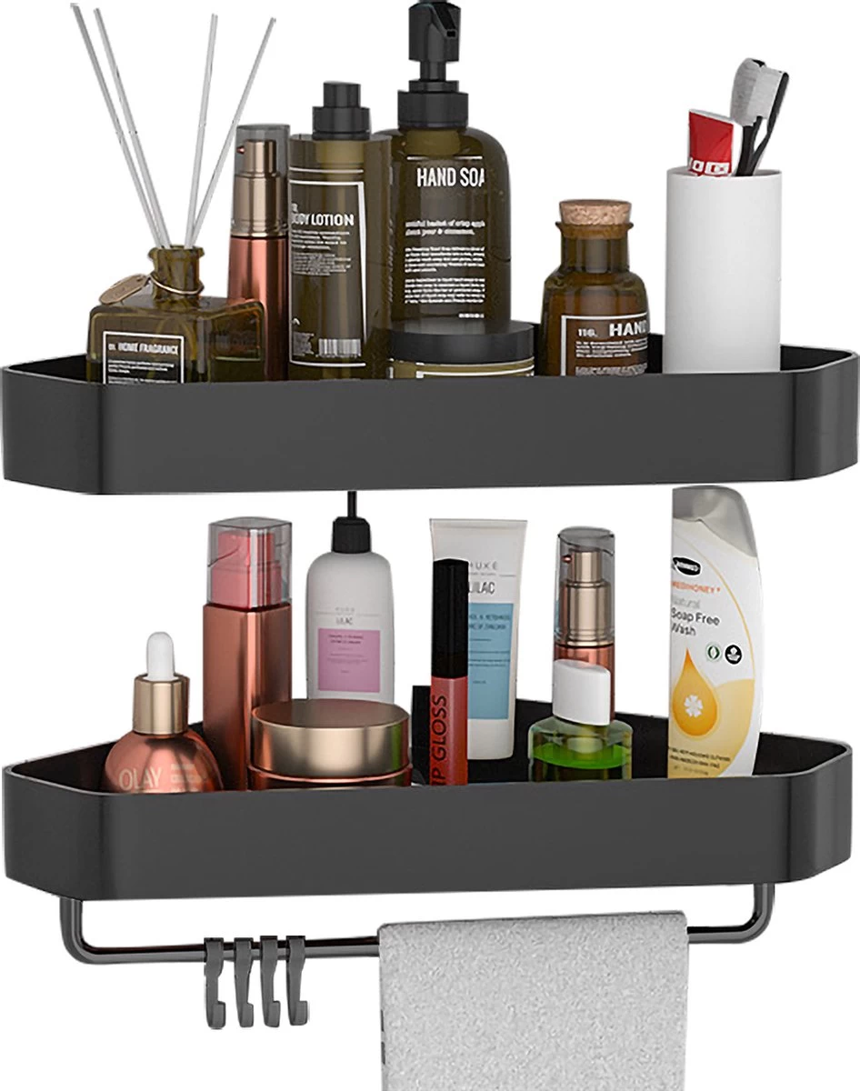 Cgoods Doucherek 2 Laags - Doucherek Zonder Boren - Doucherekje - Douchemandje - Badkamerrek - Badkamer Accessoires - Zwart 1 Cgoods Doucherek 2 Laags - Doucherek Zonder Boren - Doucherekje - Douchemandje - Badkamerrek - Badkamer Accessoires - Zwart