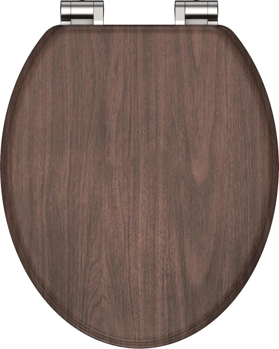 SCHÜTTE WC-Bril 80193 DARK WOOD - MDF-Hout - Soft Close - Verchroomde Scharnieren - Decor - 3-zijdige Print 1 SCHÜTTE WC-Bril 80193 DARK WOOD - MDF-Hout - Soft Close - Verchroomde Scharnieren - Decor - 3-zijdige Print