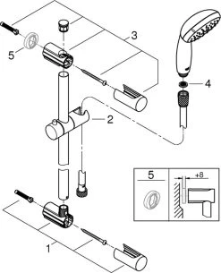 GROHE QuickFix Vitalio Start II Doucheset - Waterbesparende Handdouche - ø 10 Cm - Glijstang 60 Cm - Doucheslang 175 Cm -Grohe Winkel 971x1200